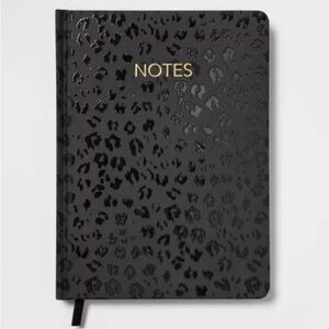 Black Leopard Print Hardcover Notebook with Gold Foil Edges - Dot Grid